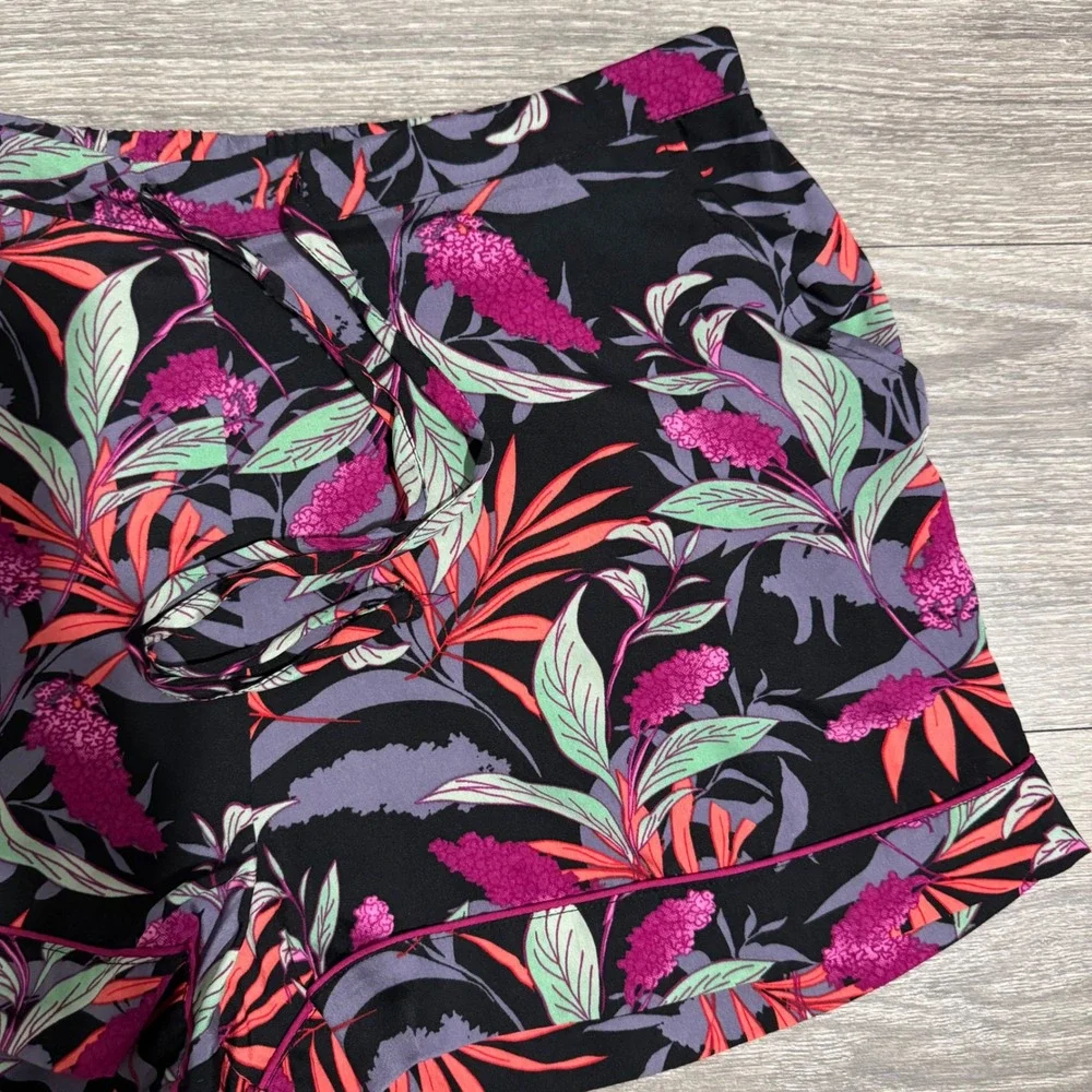 Isaac Mizrahi Sleepwear Womens Large Tropical Floral Pajama Shorts Black Pink‎ L